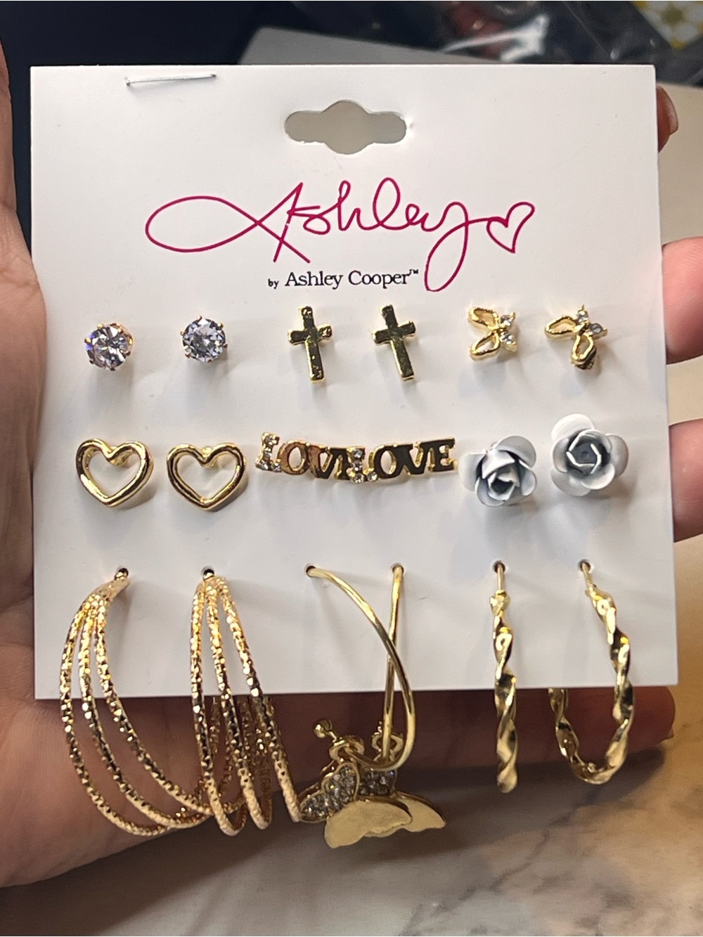 Ashley Cooper Gold and White Mixed Earring Set - 9 Pairs